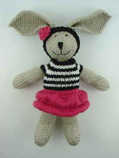 knit bunny in hot pink bubble skirt black and white striped shirt crochet flower headband