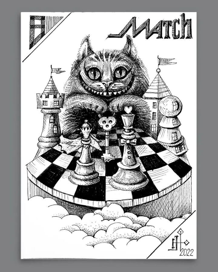 03-Surreal Cheshire Cat-2022-Inktober-Drawings-Elena-Niss-www-designstack-co