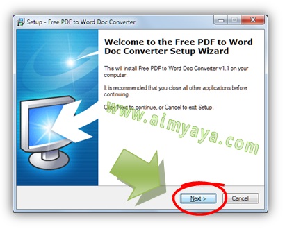 Gambar: Cara melakukan Convert PDF to WORD dengan software Free PDF to Word.  Langkah 3: Memulai proses instalasi Free PDF to Word