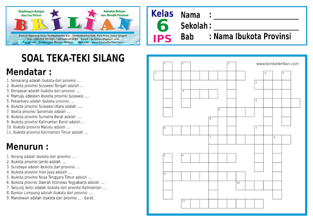 Soal Teka Teki Silang Tts Kelas 6 Sd Perihal Nama