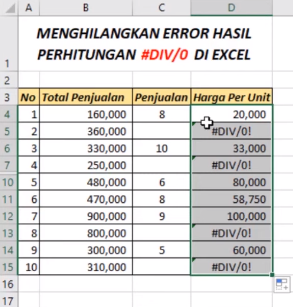 Menghilangkan Error Hasil Perhitungan #DIV/0 di Excel