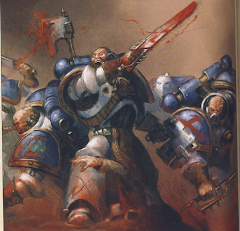 Pre-Heresy World Eaters in their original blue and white regalia
