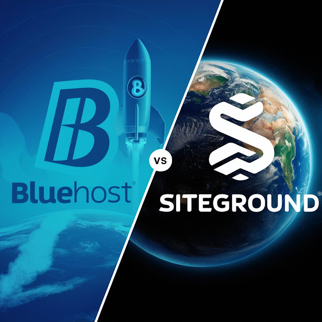 A split image showing the Bluehost and SiteGround logos side by side to visually represent the comparison.