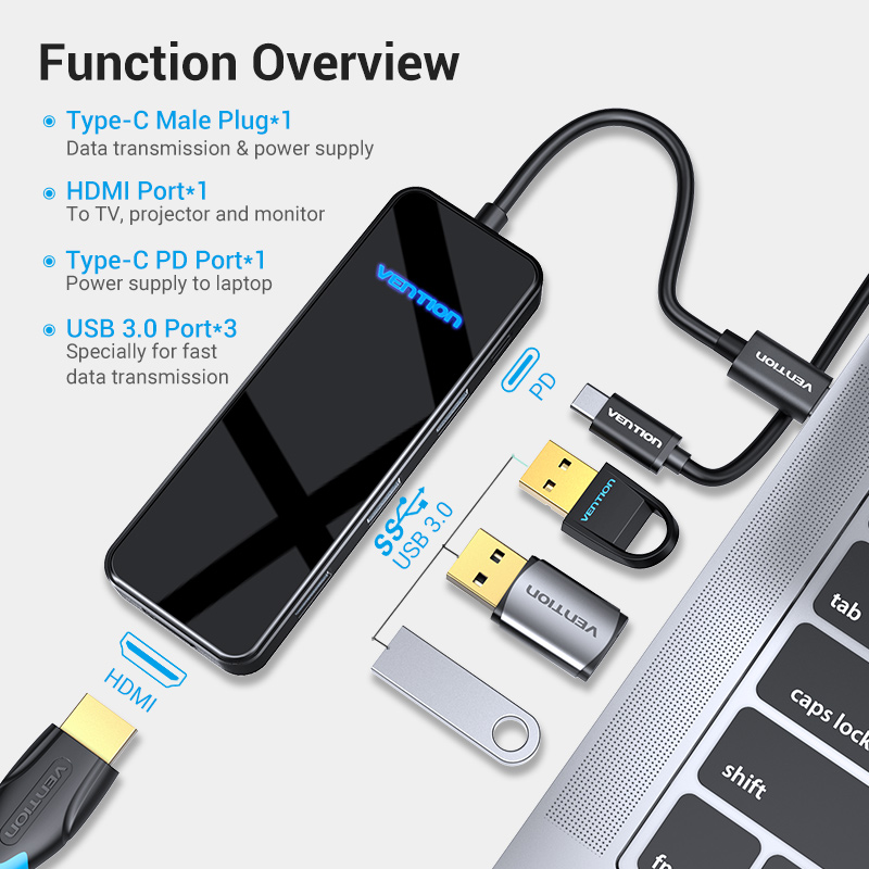 Vention USB Type C Center point to HDMI Multi USB 3.0 PD Adapter for MacBook Ace Air Dock 3 Por Huawei Mate P10 Ace Samsung S9 USB C Center point