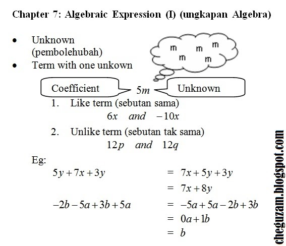 Soalan Matematik Tingkatan 1 Ungkapan Algebra - Buku Resep y