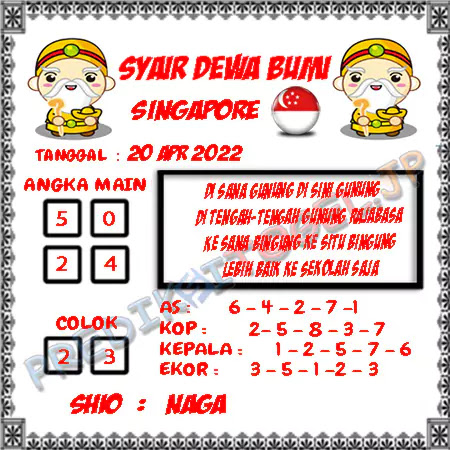 Prediksi Dewa Bumi Togel SGP Rabu 20 April 2022