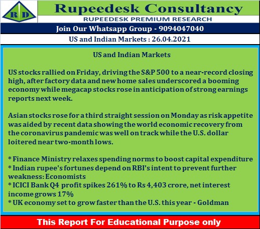 US and Indian Markets - Rupeedesk Reports