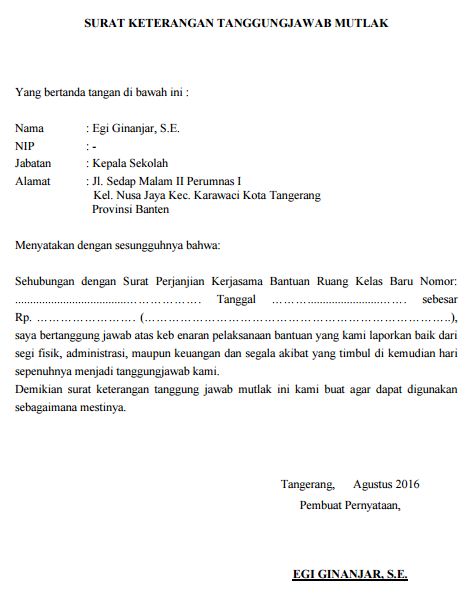 Contoh Surat Pernyataan Sekolah - Simak Gambar Berikut