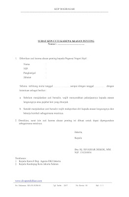  Guru memperoleh cuti sesuai dengan peraturan perundang Unduh Format Surat Izin Cuti Karena Alasan Penting 