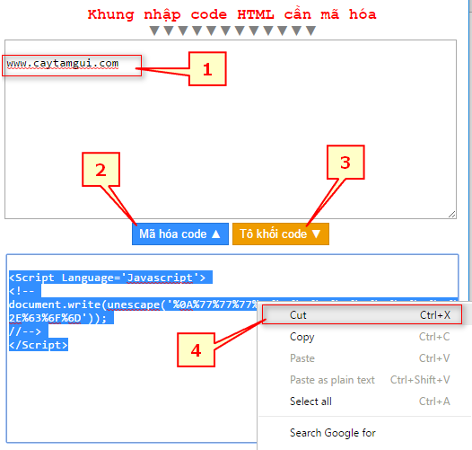 Tool mã hóa ký tự giấu source code HTML