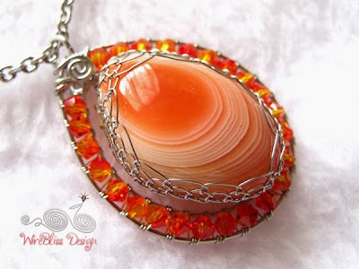 Wire Wrap (Viking Knit) Agate Pendant (orange in color) by WireBliss