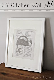 DIY Kitchen Wall Art (Vintage Cookbook Pages and Silhouettes), from Serenity Now