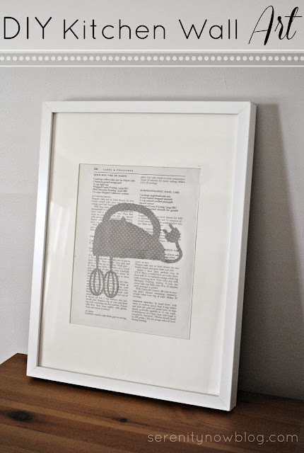 DIY Kitchen Wall Art (Vintage Cookbook Pages and Silhouettes), from Serenity Now