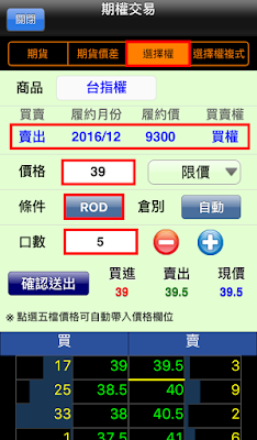 賣出買權-委託下單-行動裝置