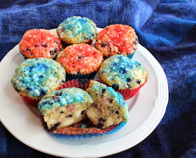 Food Lust People Love: These star-spangled muffins are baked up with strawberries, blueberries and oatmeal. Cubes of cream cheese are folded in the batter for extra richness. Top them with some colored sugar sprinkles for a festive treat.