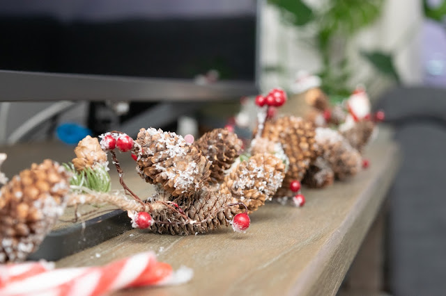 Rustic garland on a TV unit close up