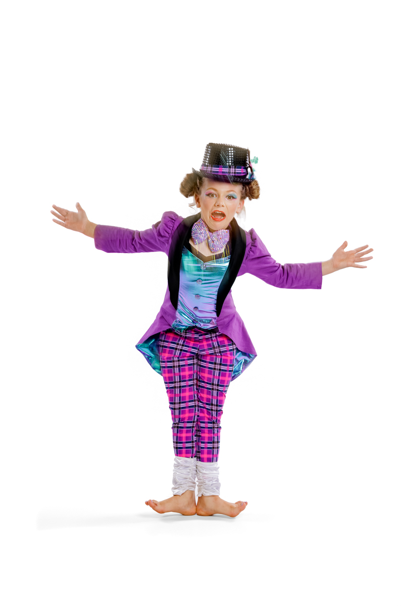 Girl acro Mad Hatter on white background