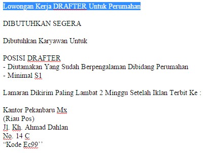 Lowongan Kerja DRAFTER Untuk Perumahan