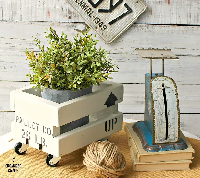 Shipping Crate Stenciled Mini Plant Crate With Casters #Oldsignstencils #stencil #goodwill #thriftshopmakeover #upcycle #repurpose #shippingcrate