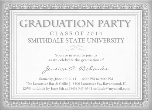 Gray Formal Diploma Style Graduation Party Invitation