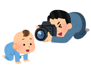 子供の写真を撮る父親のイラスト