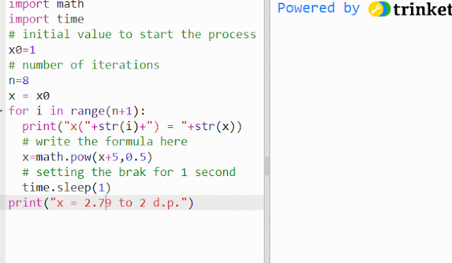 Iteration in maths by Python for GCSE, IGCSE and A Level