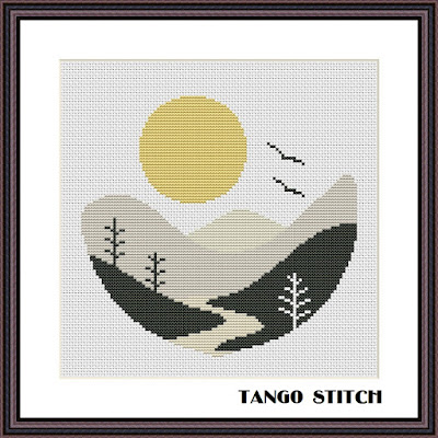 Sunrise in the mountains cross stitch pattern - Tango Stitch