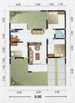 Contoh Gambar Denah Rumah Minimalis 1 Lantai 3 Kamar