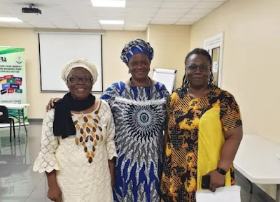 L-r: Mrs. Mary Uduma (NKF BoT Secretary) M: Mrs. Ibukun Odusote   (NKF BoT Chairperson) R: Mrs. Eyitayo Iyortim (NiRA COO)