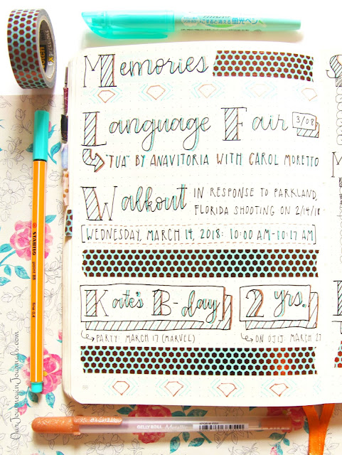 march bullet journal monthly memories spread