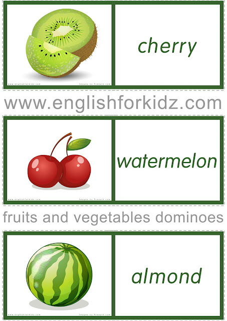 Fruit and vegetable dominoes - free printables for ESL students