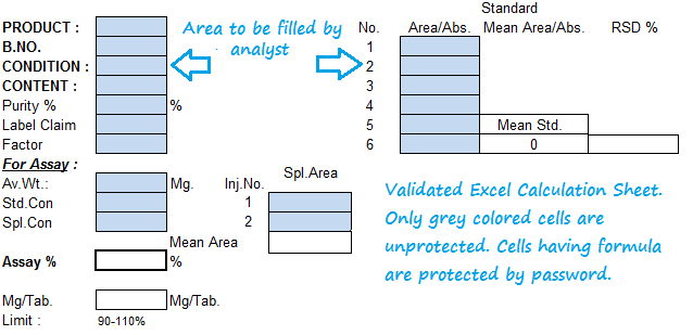 Excel Calculation Sheet