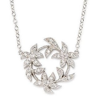 Diamond Flower Necklace In 14k White Gold