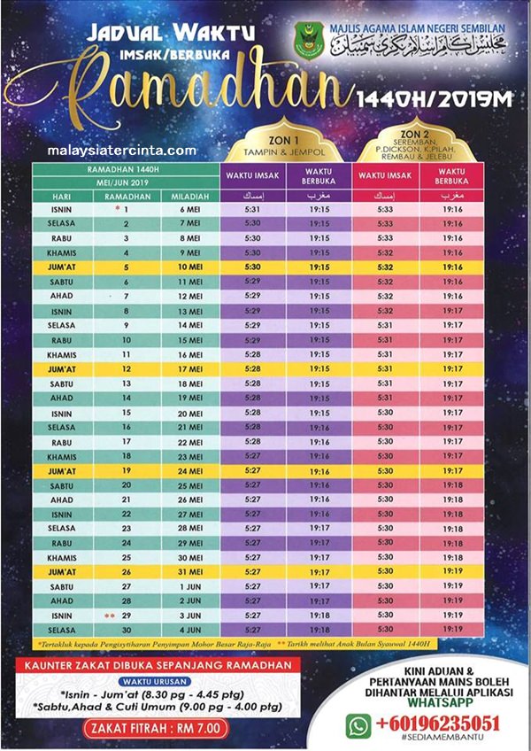 Jadual Berbuka Puasa Dan Imsak 2019 Negeri Sembilan