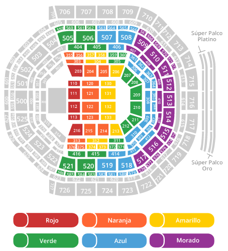 Mapa de Zonas para Banda Ms en Arena Ciudad de MExico