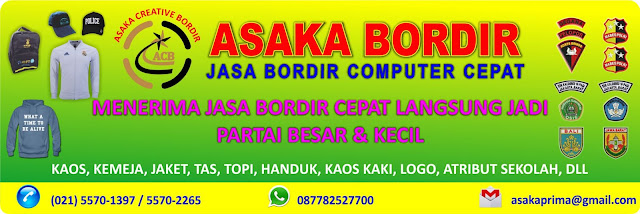 Logo Bordir Perusahaan,Logo Bordir Perkantoran,Logo Bordir Universitas/Perguruan Tinggi,  Logo Bordir Perkantoran/Pemda,Logo Bordir Club Motor,Bordir Lokasi Sekolah,Bordir OSIS SD, SLTP, dan SLTA  Bordir ,Bordir Nama Siswa,Topi Bordir dengan Logo dan Lokasi Sekolah  Dasi Bordir dengan Logo dan Lokasi Sekolah,Kaos kaki dengan logo ,bordir  Sabuk / Ikat Pinggang dengan logo Bordir,tas Sekolah Bordir  ,Bordir Pangkat TNI,Bordir Pangkat TNI  Emblem Bordir ,Badge Bordir Kemeja