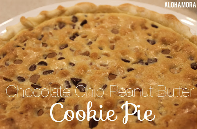 Chocolate Chip Peanut Butter Cookie Pie.  A delicious treat that combines the best of both desserts of cookie and pie. The pie is easy to make and takes no more than 20 minutes of effort plus baking time.  Alohamora Open a Book http://www.alohamoraopenabook.blogspot.com/ easy, cookies, pies, recipe, treat, Pi Day celebrating fun.  3.14 Happy Pi Day March 14