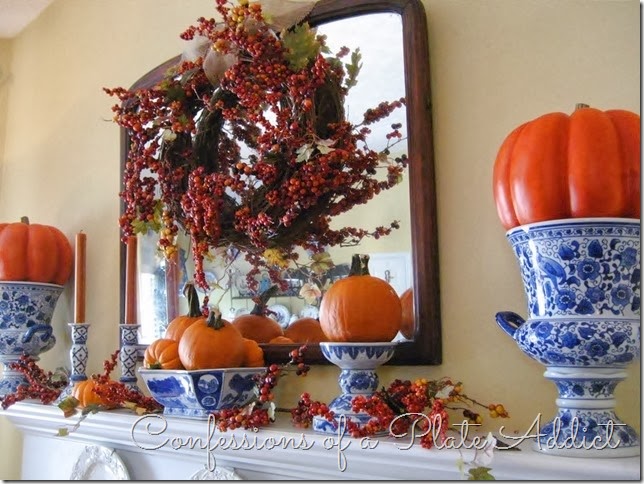 CONFESSIONS OF A PLATE ADDICT Blue, White and Bittersweet Fall Mantel CONFESSIONS OF A PLATE ADDICT Blue, White and Bittersweet Fall Mantel