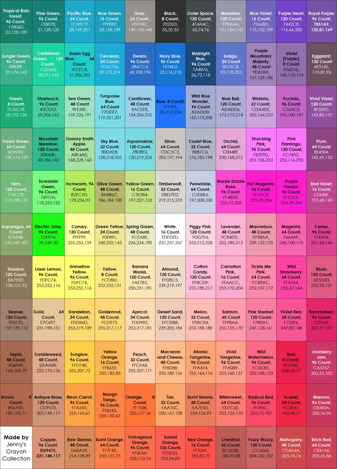 Complete List Of Current Crayola Crayon Colors Jenny S Crayon Collection