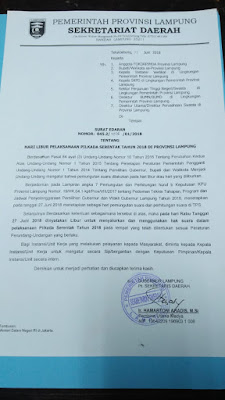 Pemprov Lampung Tetapkan 27 Juni 2018 Sebagai Hari Libur