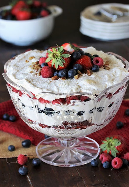 Triple Berry Punch Bowl Cake In a Crystal Trifle Bowl Image