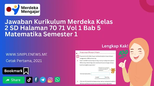 Jawaban Kurikulum Merdeka Kelas 2 SD Halaman 70 71 Vol 1 Bab 5 Matematika Semester 1 www.simplenews.me