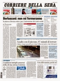 Corriere della Sera del 12 Maggio 2013 | ISSN 1120-4982 | TRUE PDF | Quotidiano | Cronaca | Politica
Il Corriere della Sera è uno storico quotidiano italiano, primo per diffusione, con 445.000 copie di media giornaliera nel luglio 2012. Ha sede a Milano ed è pubblicato da RCS MediaGroup.
Il Corriere della Sera nacque nel febbraio del 1876 quando Eugenio Torelli Viollier, direttore de La Lombardia, e Riccardo Pavesi, editore della medesima, decisero di fondare un nuovo giornale.