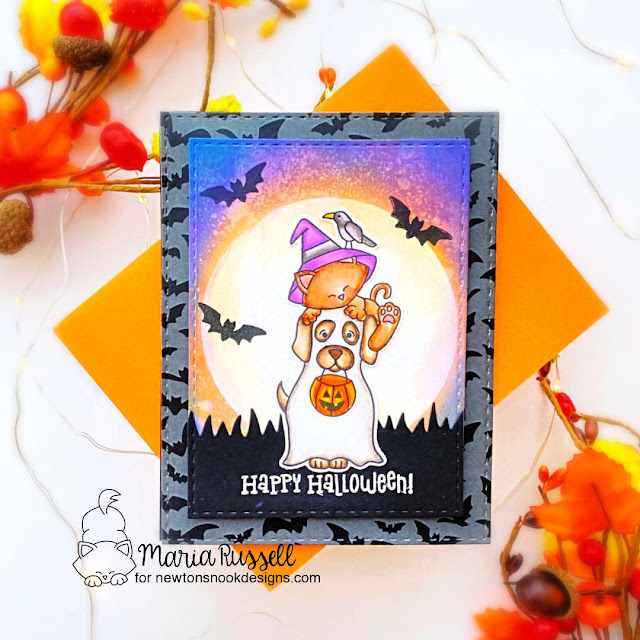 Halloween Card by Maria Russell | Halloween Pile Stamp Set and Halloween Woofs Paper Pad by Newton's Nook Designs #newtonsnook