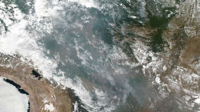 Imagen satelital del incendio en brasil Mato Grosso y Rondonia