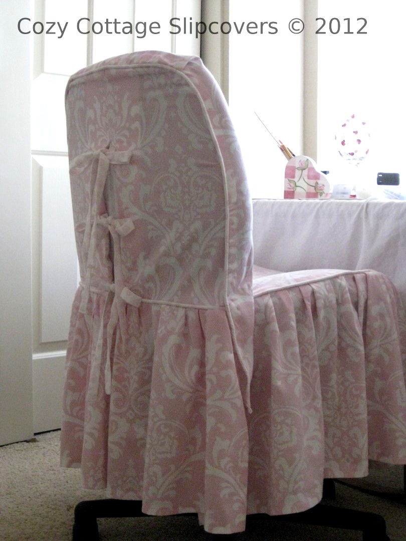 Cozy Cottage Slipcovers: Pink Damask Office Chair Slipcover