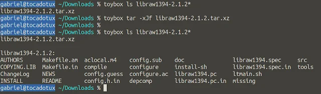 Testando o tar -xJvf no toybox 0.8.2. O que era um bug na versão anterior, agora é funcional.