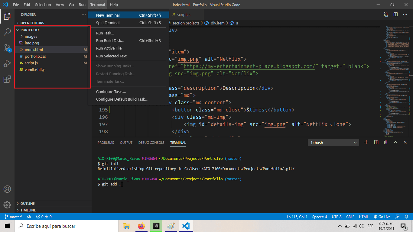 Visual Studio Code Workspace + Git commands