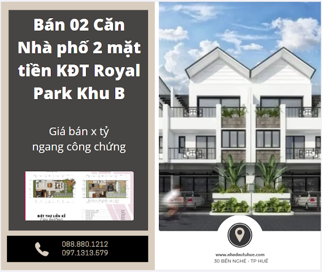 NHÀ ĐẤT HUẾ CHÍNH CHỦ Bán 02 Căn Nhà phố 2 mặt tiền KĐT Royal Park Khu B Huế 0888801212.PNG