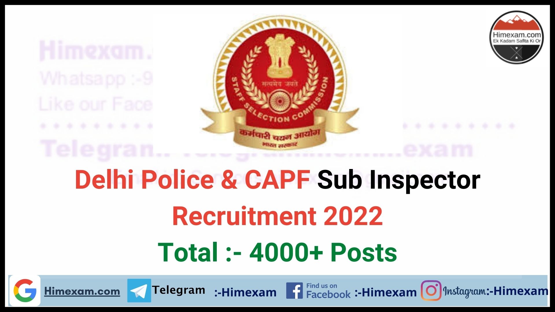 Delhi Police & CAPF Sub Inspector Recruitment 2022